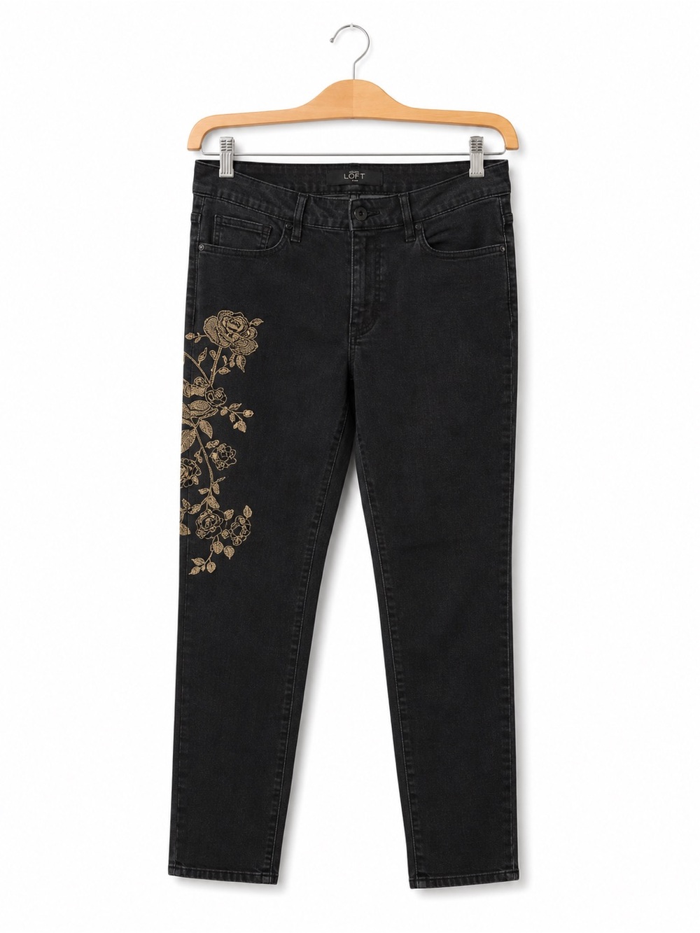 Buffalo David Bitton Embroidered Black Jeans Size 31 Straight Leg Mid Rise Denim